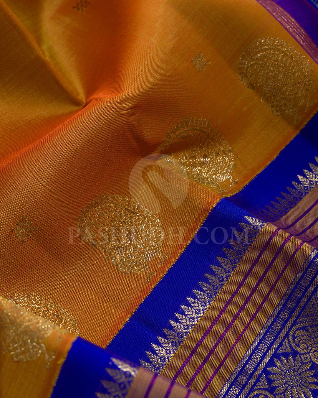 Dual Shaded Orange Bright Blue Pure Zari Kanjivaram Silk Saree-SP347