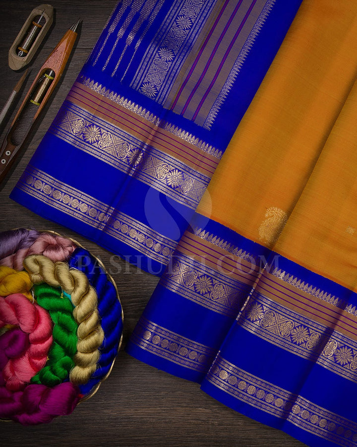 Dual Shaded Orange Bright Blue Pure Zari Kanjivaram Silk Saree-SP347