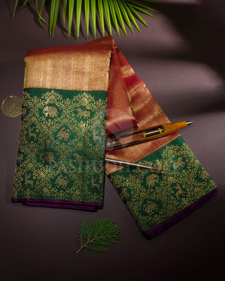 Red And Dark Green Bridal Kanjivaram Silk Saree-S1551(D)