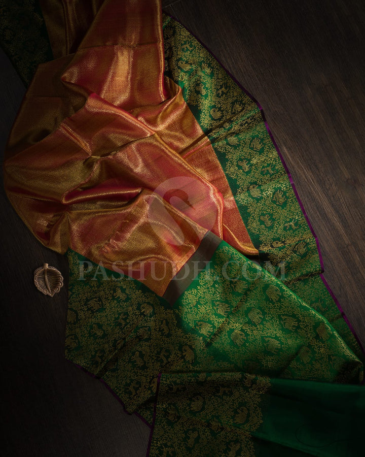 Red And Dark Green Bridal Kanjivaram Silk Saree-S1551(D)