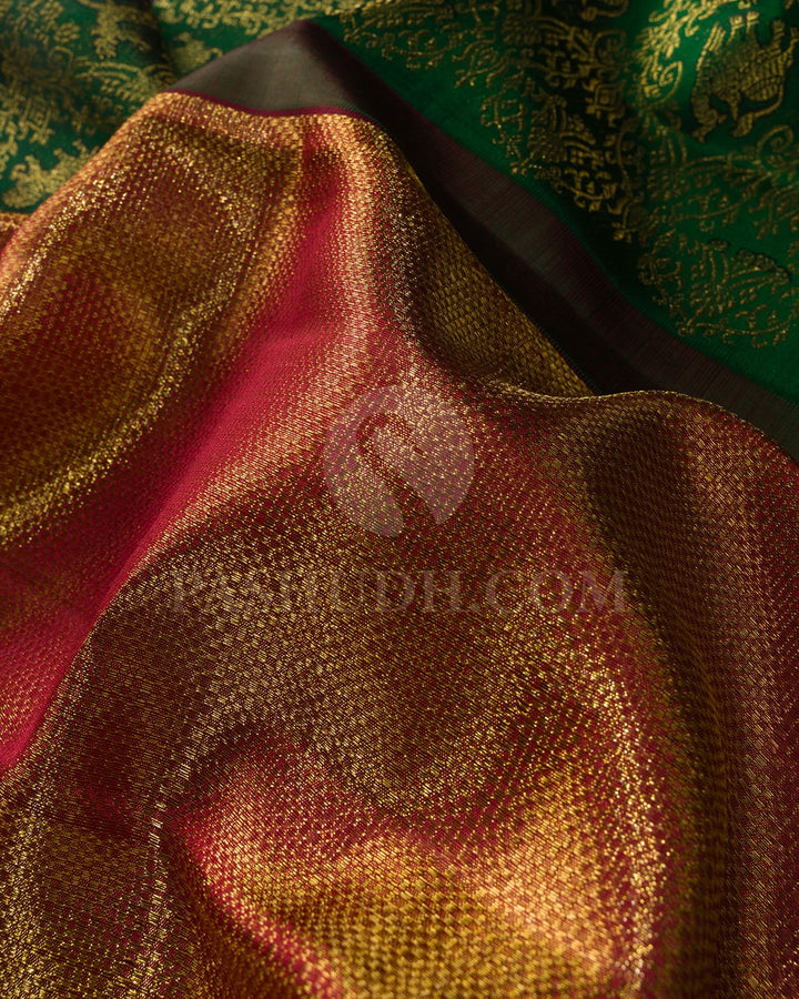 Red And Dark Green Bridal Kanjivaram Silk Saree-S1551(D)