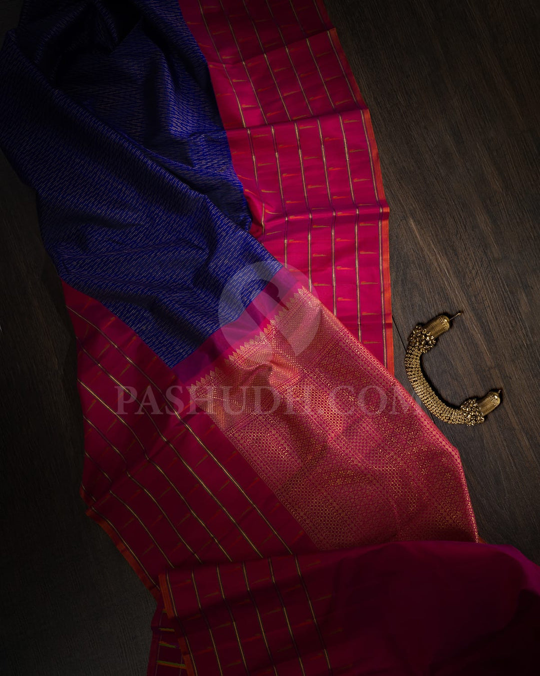 Royal Blue And Raspberry Pink Kanjivaram Silk Saree-S1480(D)