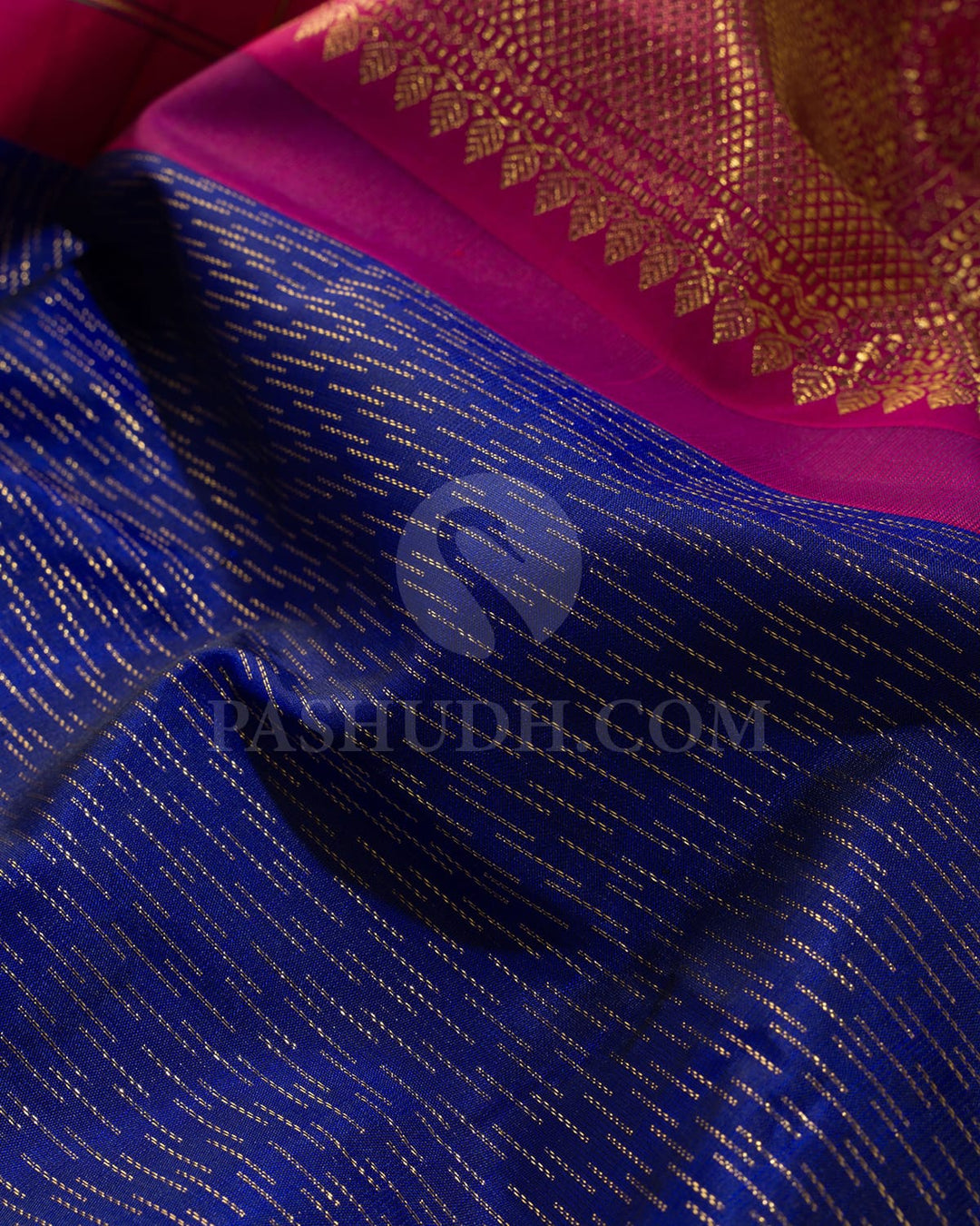 Royal Blue And Raspberry Pink Kanjivaram Silk Saree-S1480(D)