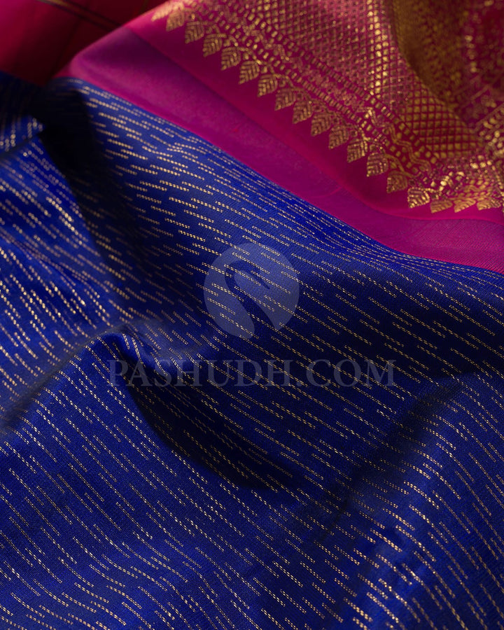 Royal Blue And Raspberry Pink Kanjivaram Silk Saree-S1480(D)