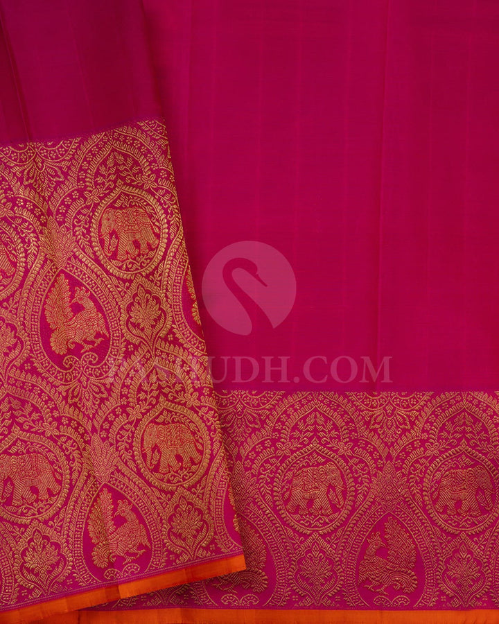 Peacock Blue With Rani Pink Pure Zari Kanjivaram Silk Saree-P211(A)