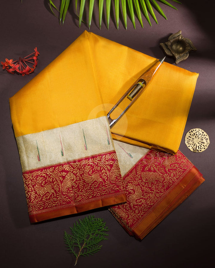Mango Yellow Kanjivaram Silk Saree-S1546(B)