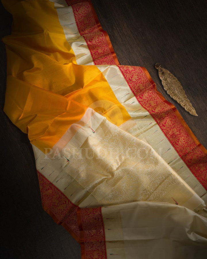 Mango Yellow Kanjivaram Silk Saree-S1546(B)