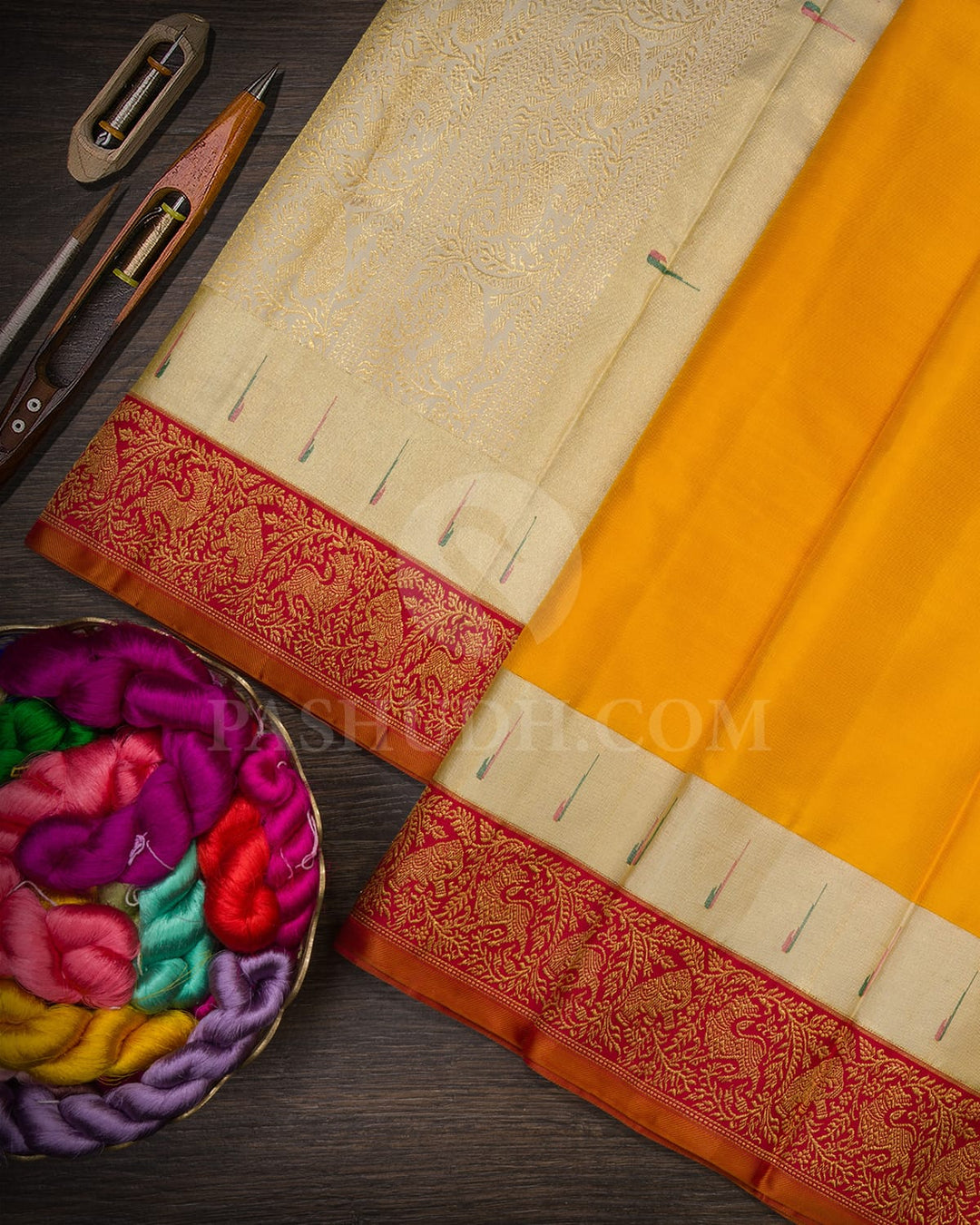 Mango Yellow Kanjivaram Silk Saree-S1546(B)