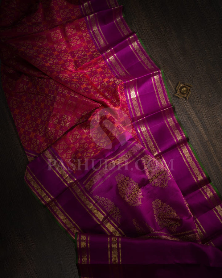 Dual Shaded Red-Pink With Violet Kanjivaram Silk Saree-DJ398(C)