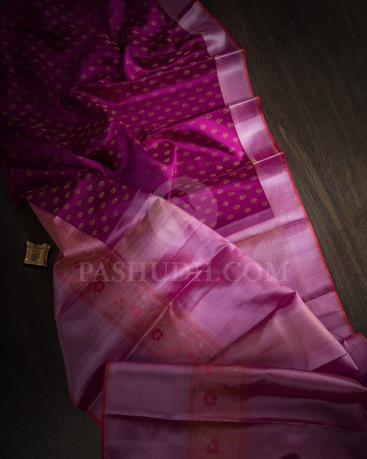 Purple Shimmer And Lilac Kanjivaram Silk Saree-D663(A)