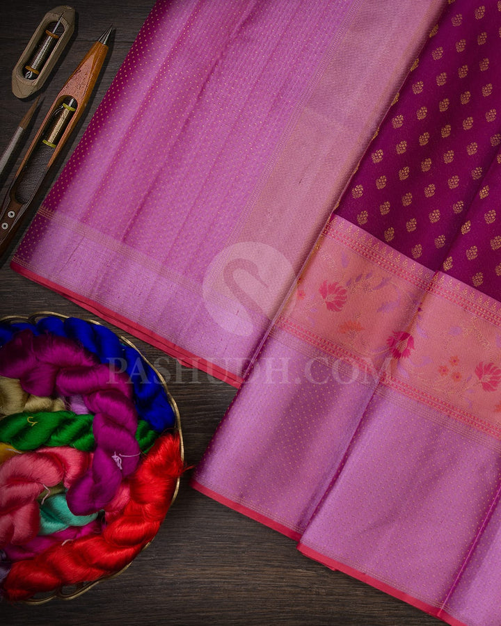 Purple Shimmer And Lilac Kanjivaram Silk Saree-D663(A)