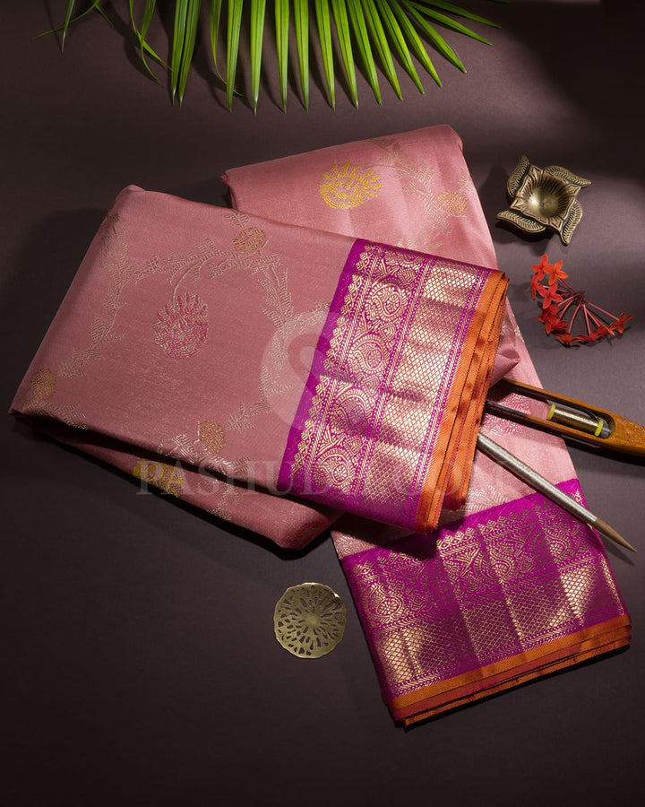 Baby Pink With Magenta Kanjivaram Silk Saree-S1458(B)