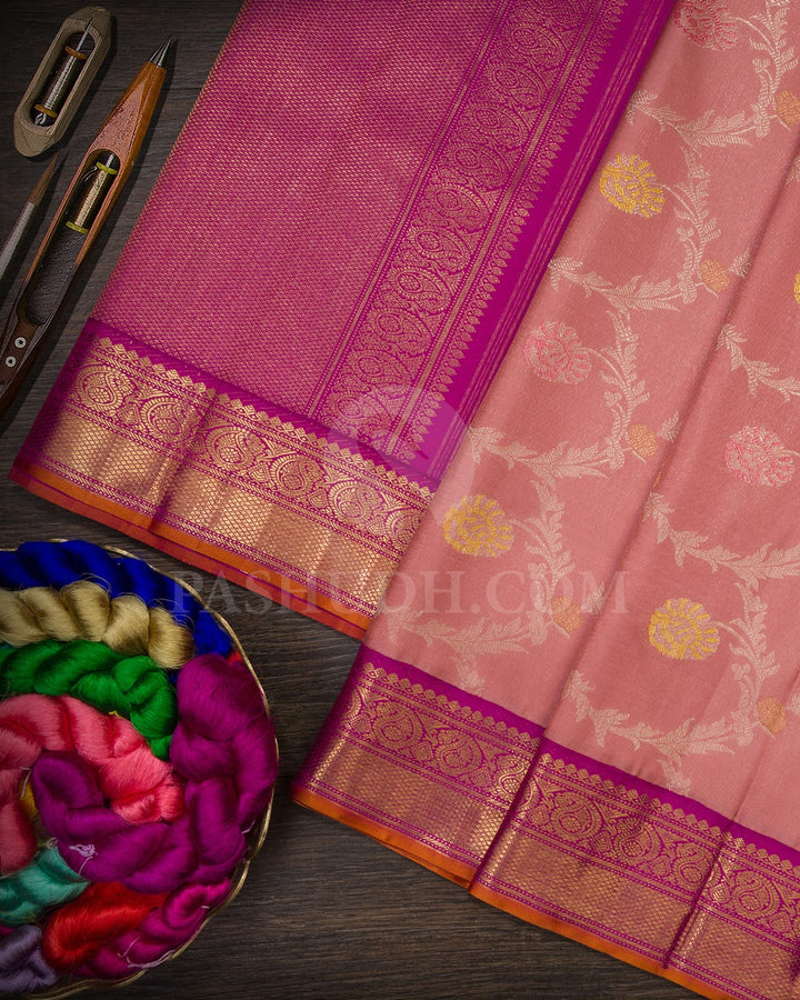 Baby Pink With Magenta Kanjivaram Silk Saree-S1458(B)