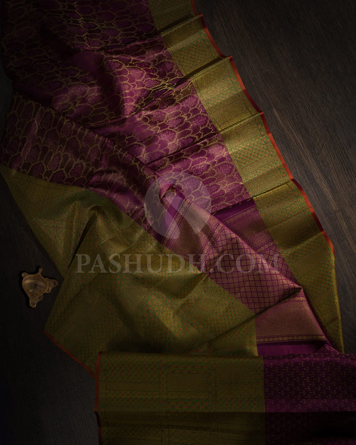 Plum With Green Kanjivaram Silk Saree-DJ352(I)