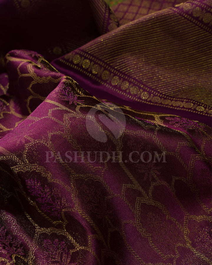Plum With Green Kanjivaram Silk Saree-DJ352(I)