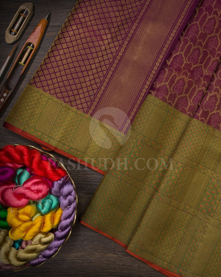 Plum With Green Kanjivaram Silk Saree-DJ352(I)
