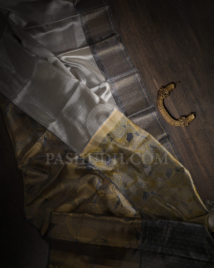 Silver Grey And Dark Grey Kanjivaram Silk Saree-D658(B)