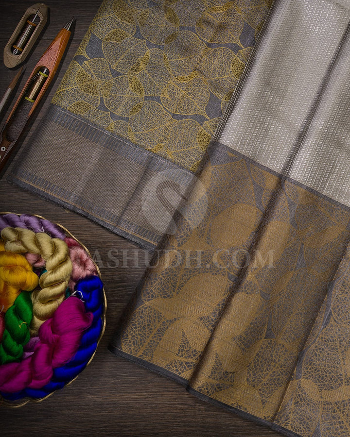 Silver Grey And Dark Grey Kanjivaram Silk Saree-D658(B)