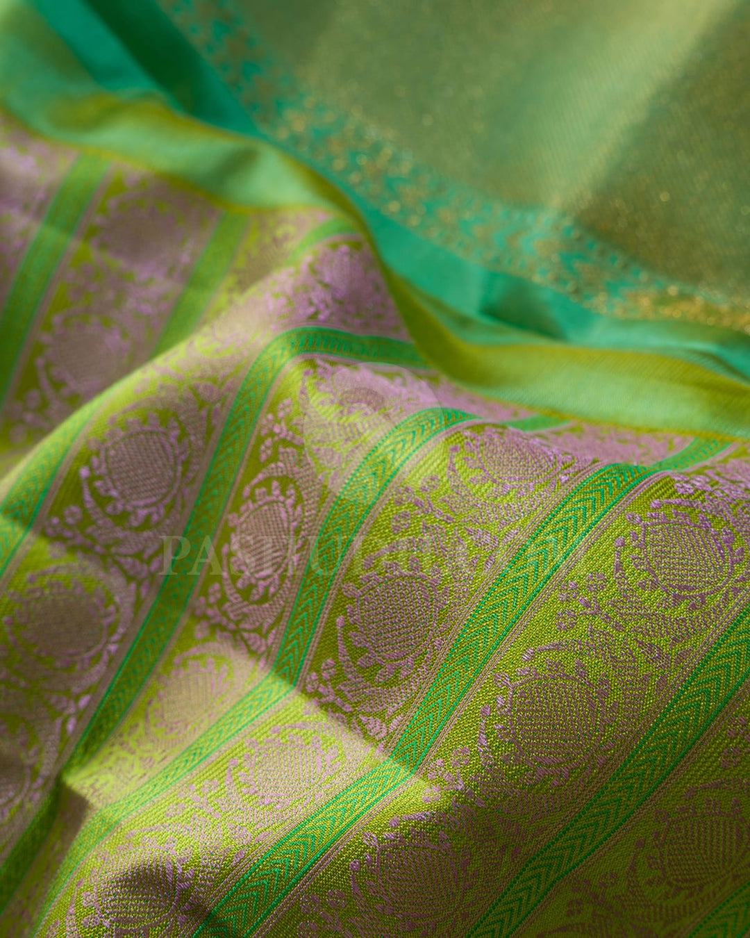 Parrot Green With Sky Blue Kanjivaram Silk Saree-DJ412(A)