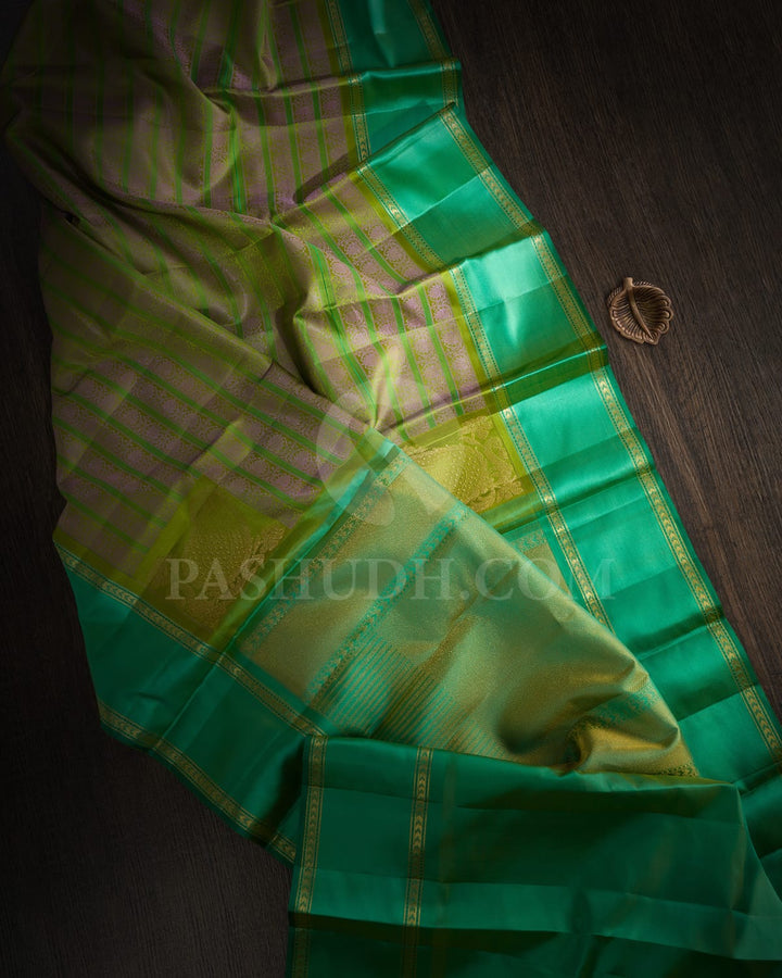 Parrot Green With Sky Blue Kanjivaram Silk Saree-DJ412(A)