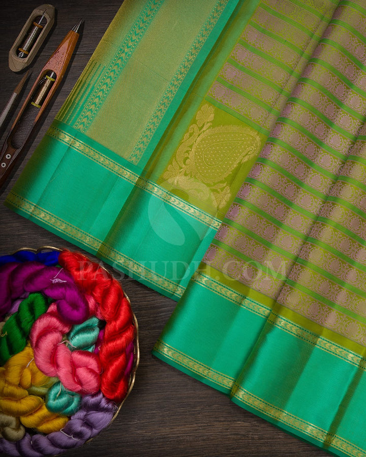 Parrot Green With Sky Blue Kanjivaram Silk Saree-DJ412(A)