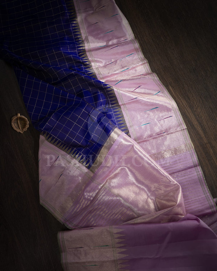 Royal Blue With Baby Pink Kanjivaram Silk Saree-S1407(D)