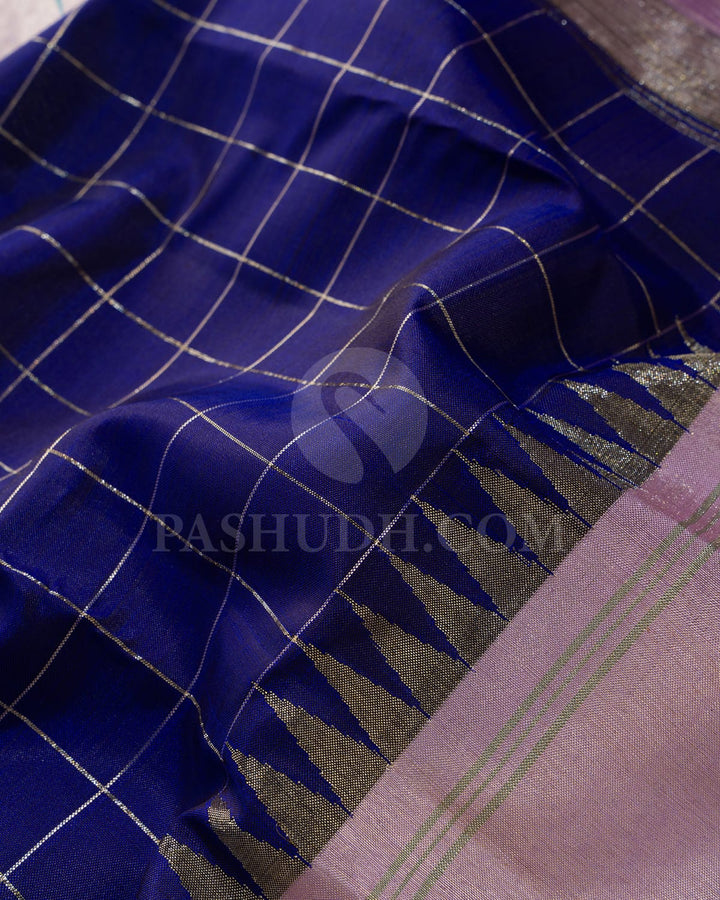 Royal Blue With Baby Pink Kanjivaram Silk Saree-S1407(D)