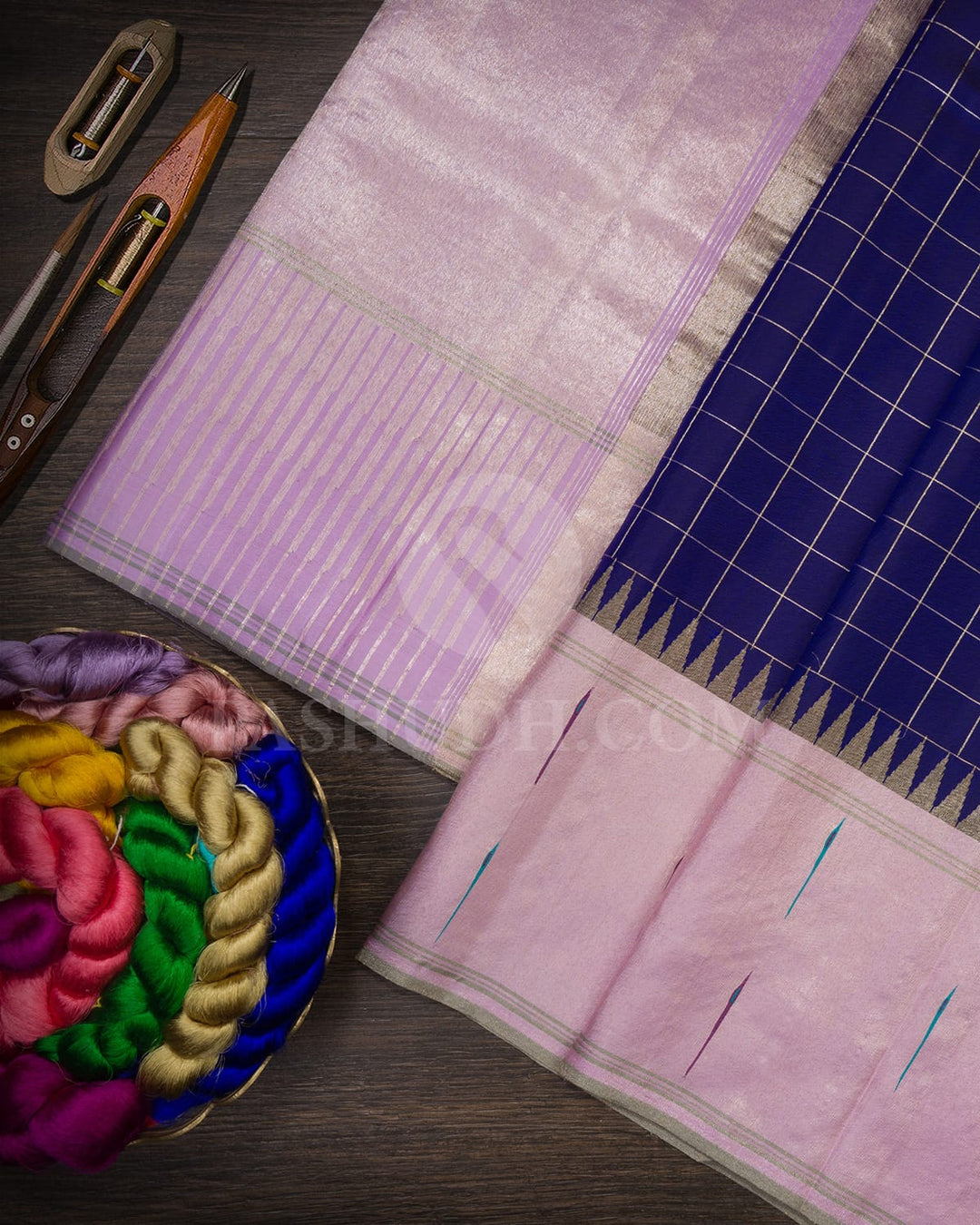 Royal Blue With Baby Pink Kanjivaram Silk Saree-S1407(D)