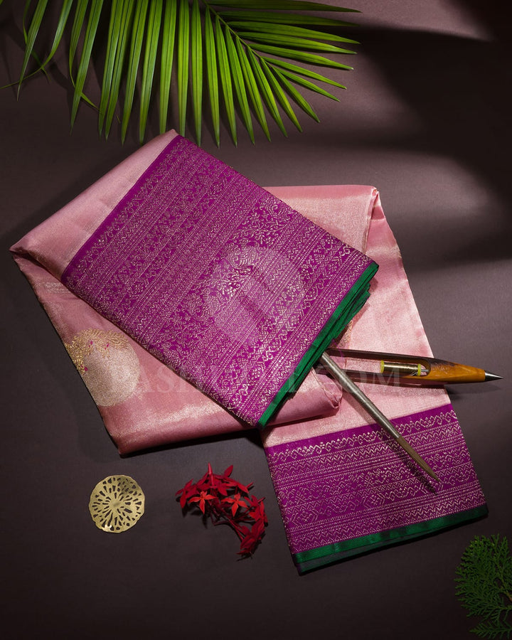 Baby Pink Shimmer With Violet Kanjivaram Silk Saree-S1435(D)