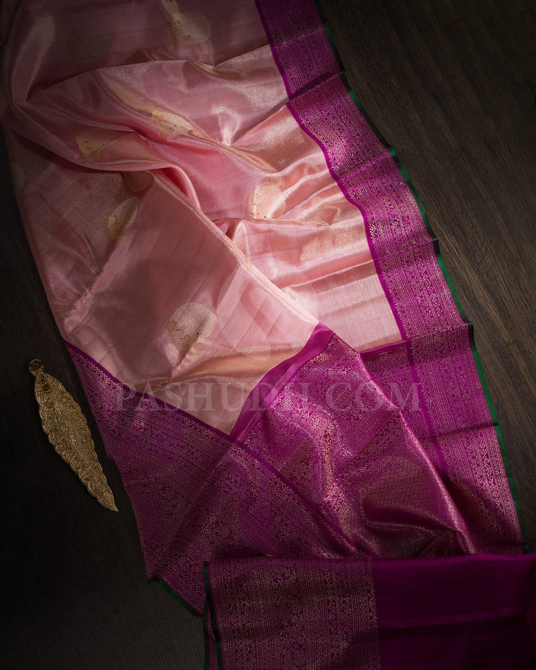 Baby Pink Shimmer With Violet Kanjivaram Silk Saree-S1435(D)