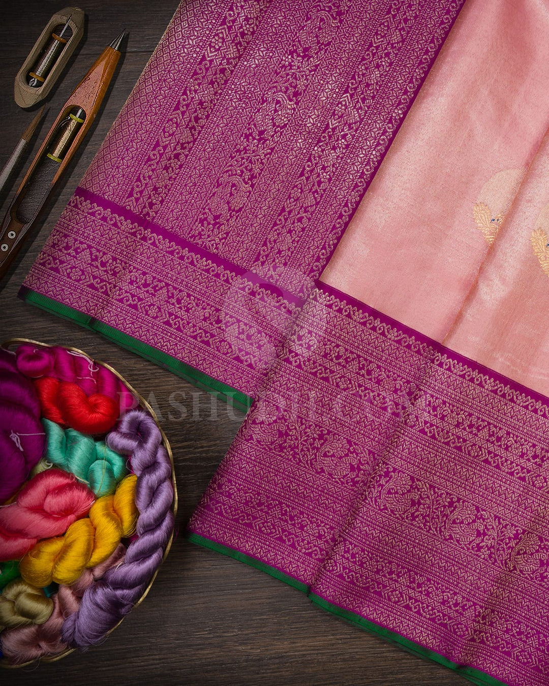 Baby Pink Shimmer With Violet Kanjivaram Silk Saree-S1435(D)