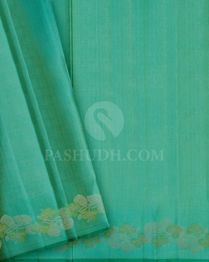 Subtle Pista Green With Sky Blue Kanjivaram Silk Saree-DJ394(B)