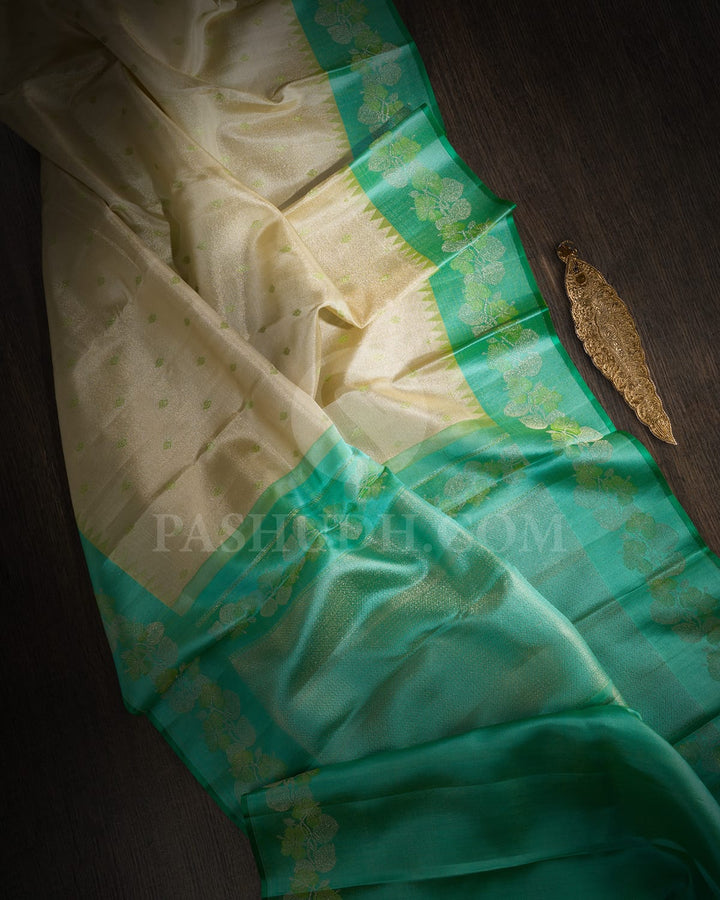 Subtle Pista Green With Sky Blue Kanjivaram Silk Saree-DJ394(B)