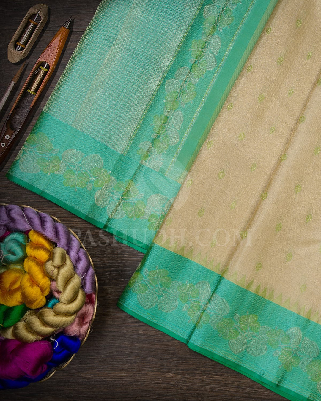 Subtle Pista Green With Sky Blue Kanjivaram Silk Saree-DJ394(B)