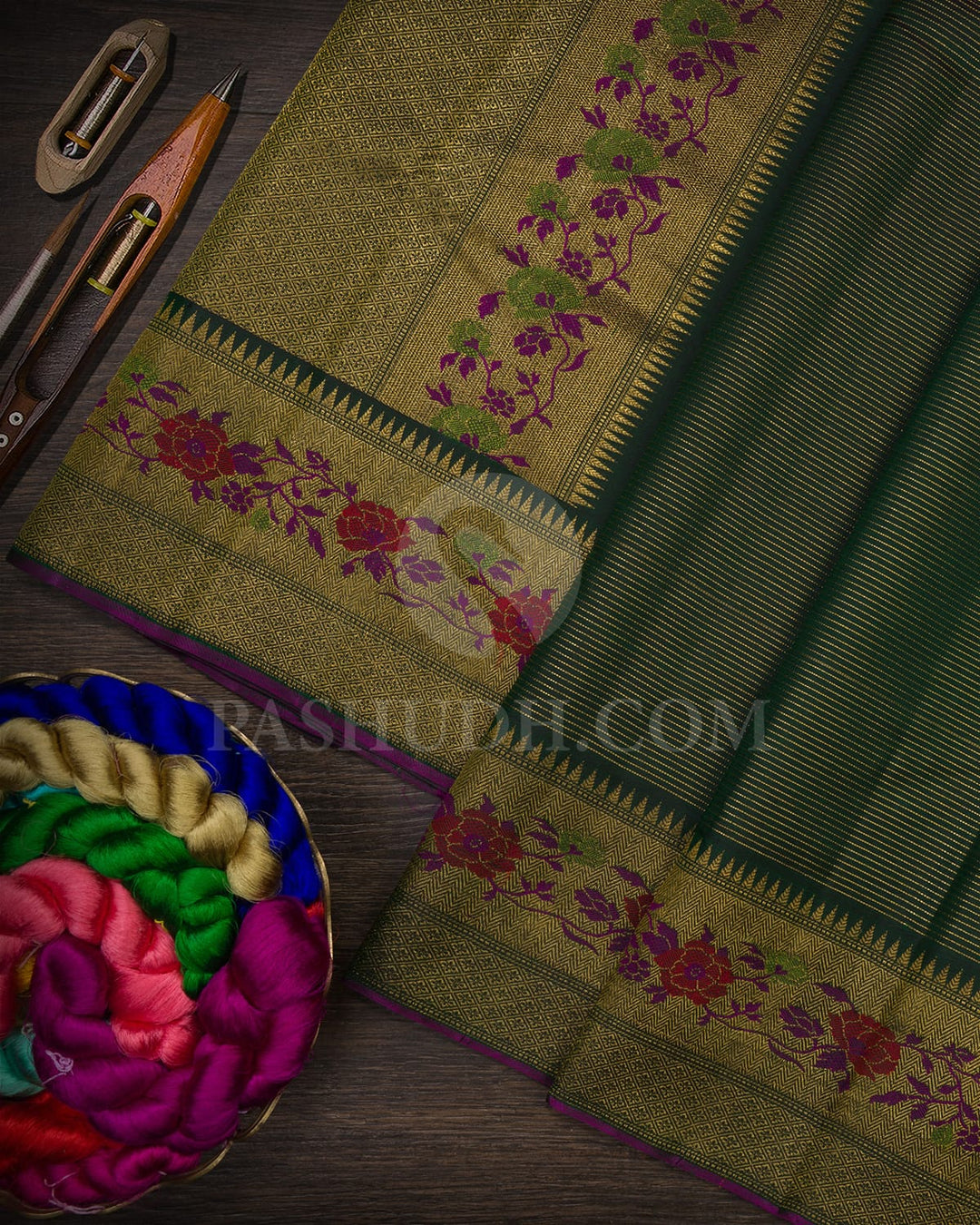 Forest Green Kanjivaram Silk Saree-S1594(A)