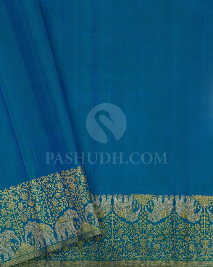 Bright Yellow With Anandha Blue Kanjivaram Silk Saree-S1595(A)