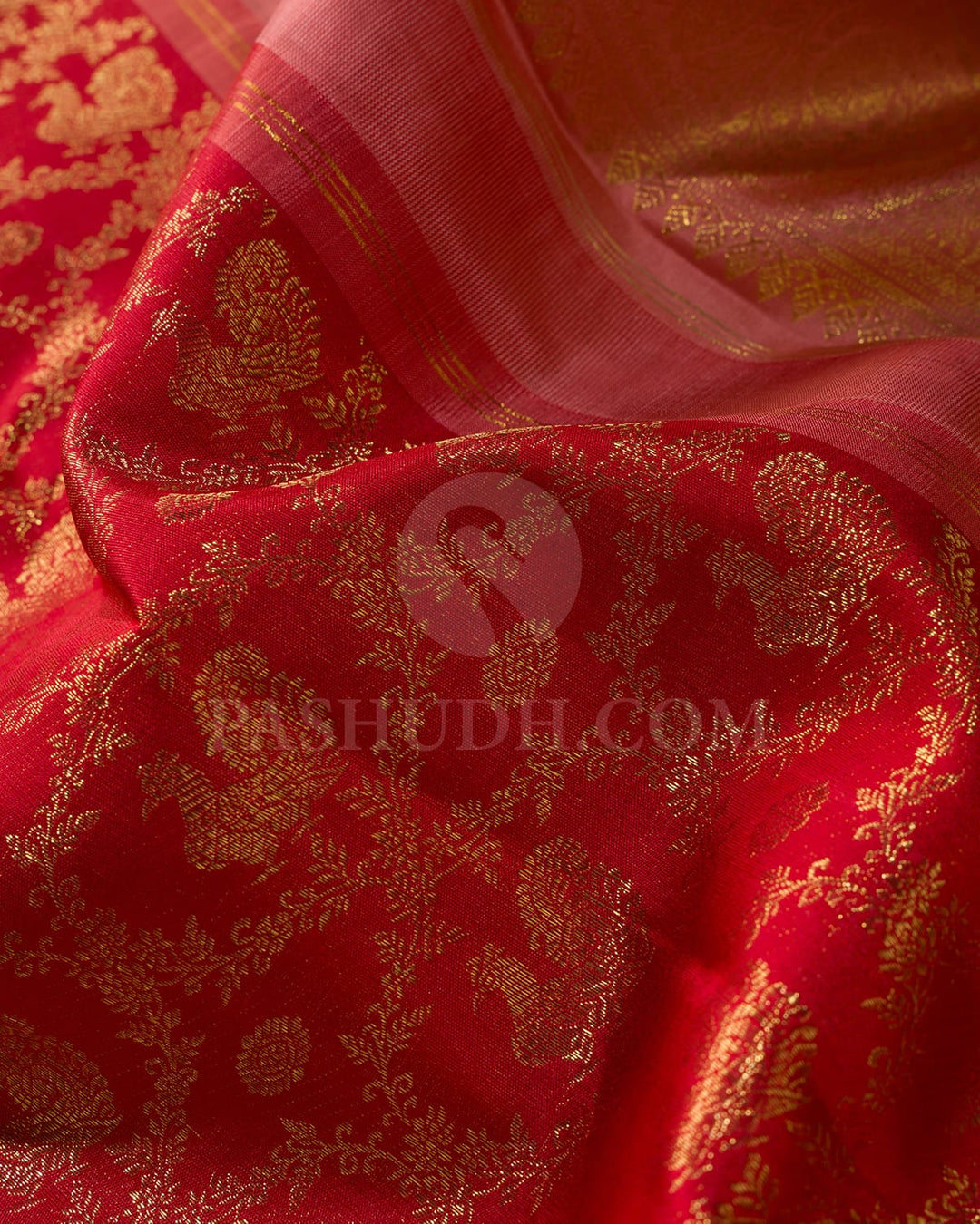 Bright Red With Peachy Pink Bridal Kanjivaram Silk Saree-S1592(A)