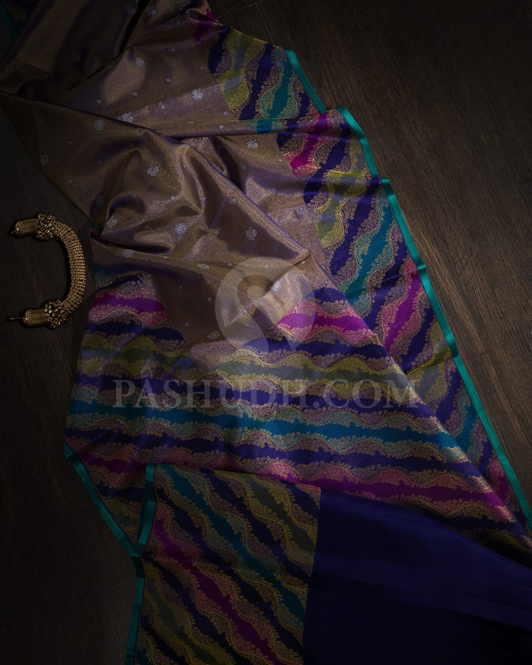 Royal Blue With Multihued Pure Zari Kanjivaram Silk Saree-P199(B)