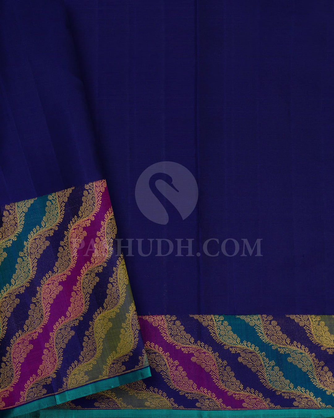 Royal Blue With Multihued Pure Zari Kanjivaram Silk Saree-P199(B)