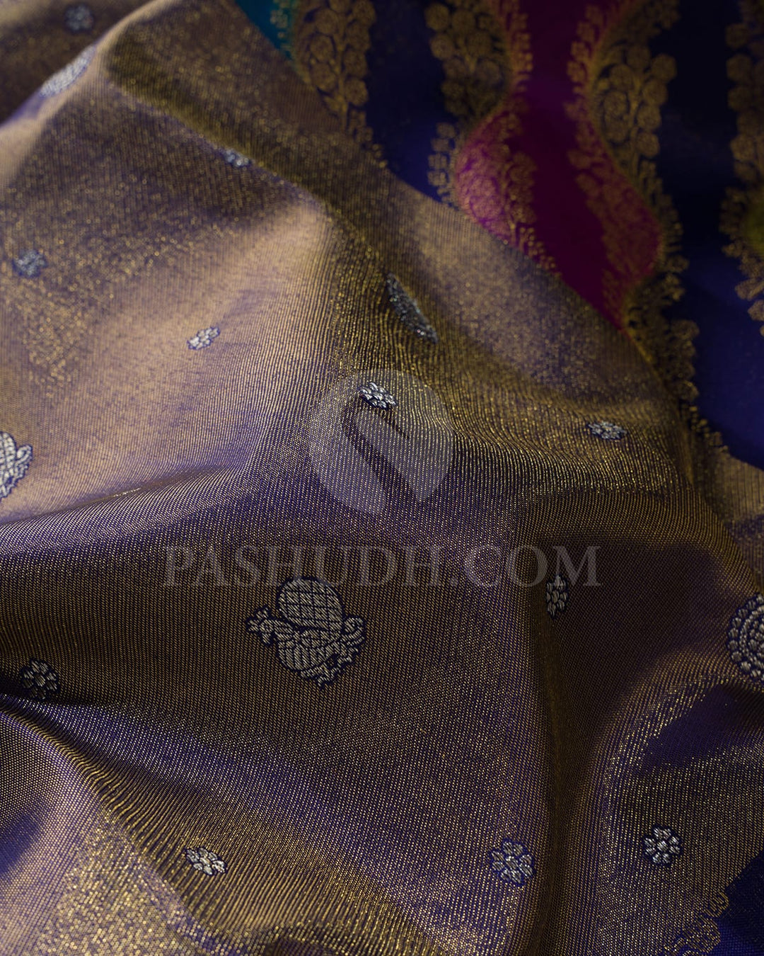 Royal Blue With Multihued Pure Zari Kanjivaram Silk Saree-P199(B)