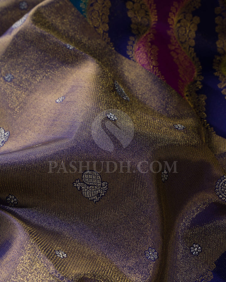 Royal Blue With Multihued Pure Zari Kanjivaram Silk Saree-P199(B)