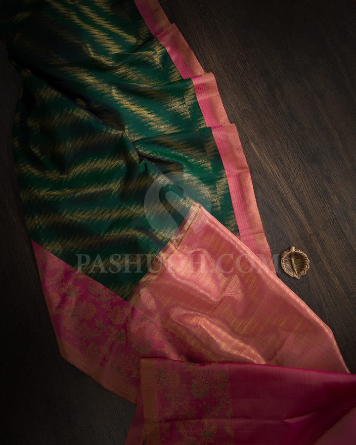 Dark Green With Fuchsia Pink Pure Zari Kanjivaram Silk Saree-P212(A)