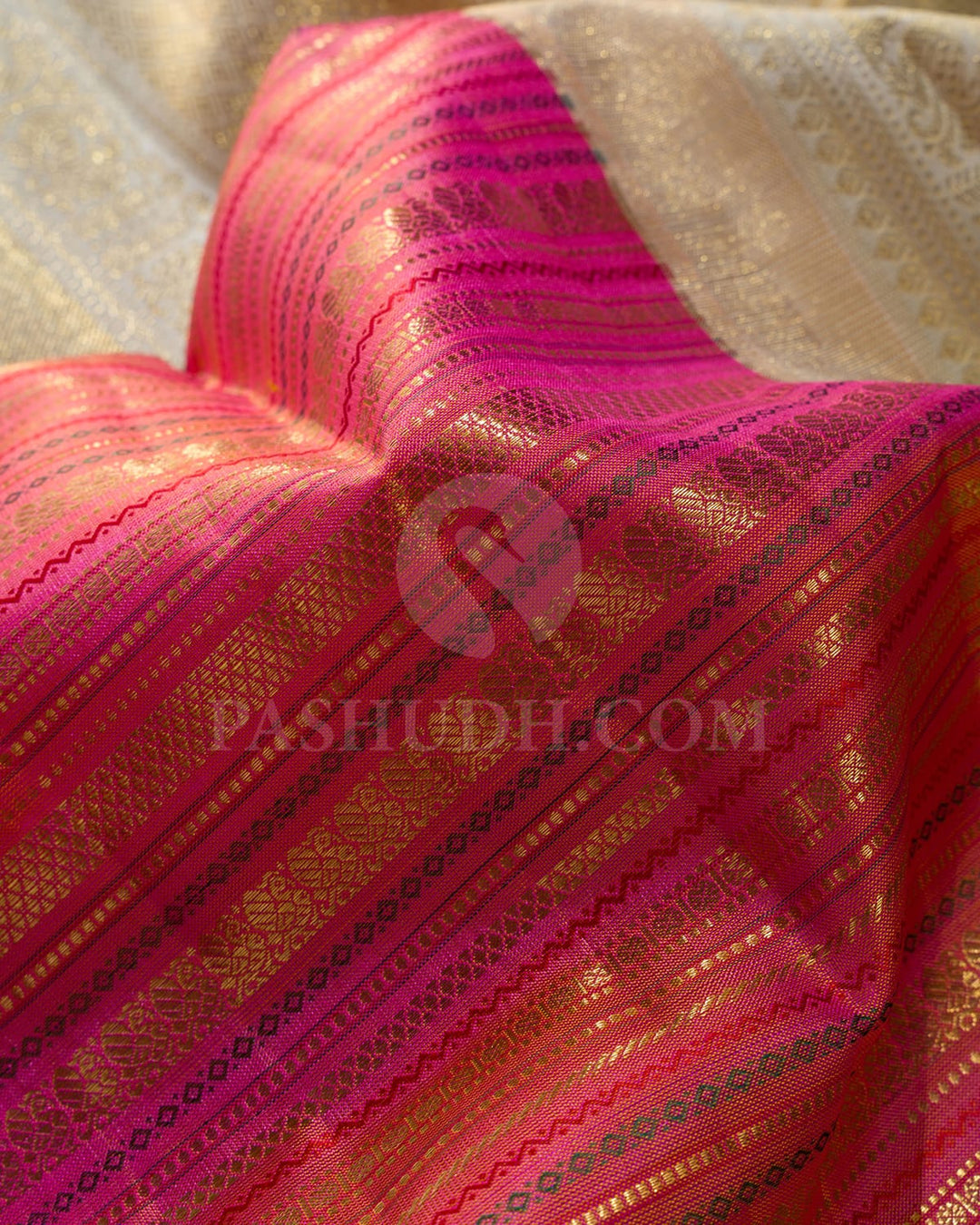 Fuchsia Pink With Half White Kanjivaram Silk Saree-S1484(D)