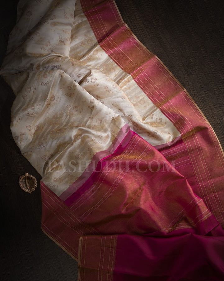 Mild Beige With Raspberry Pink Kanjivaram Silk Saree-DJ388(F)