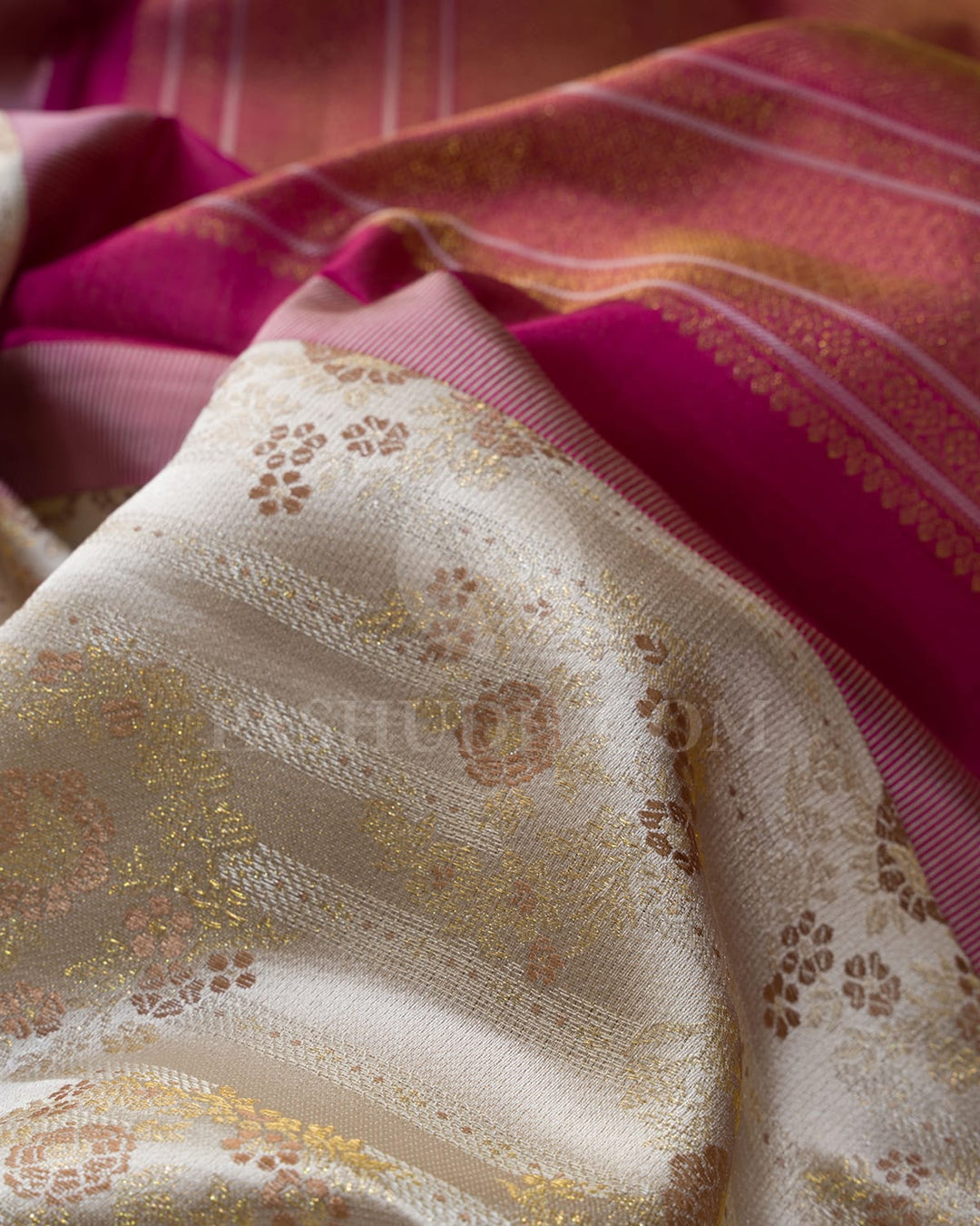 Mild Beige With Raspberry Pink Kanjivaram Silk Saree-DJ388(F)