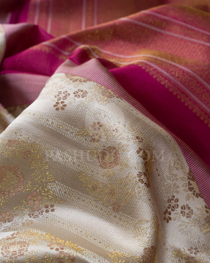 Mild Beige With Raspberry Pink Kanjivaram Silk Saree-DJ388(F)