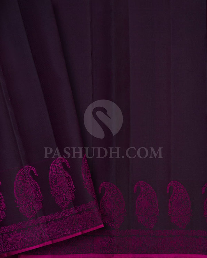 Aubergine With Rani Pink Kanjivaram Silk Saree-DJ411(A)