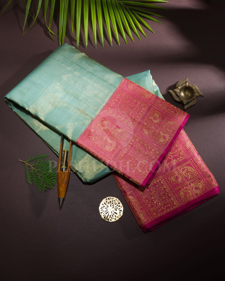 Sky Blue Shimmer With Light Pink Kanjivaram Silk Saree-S1137(B)