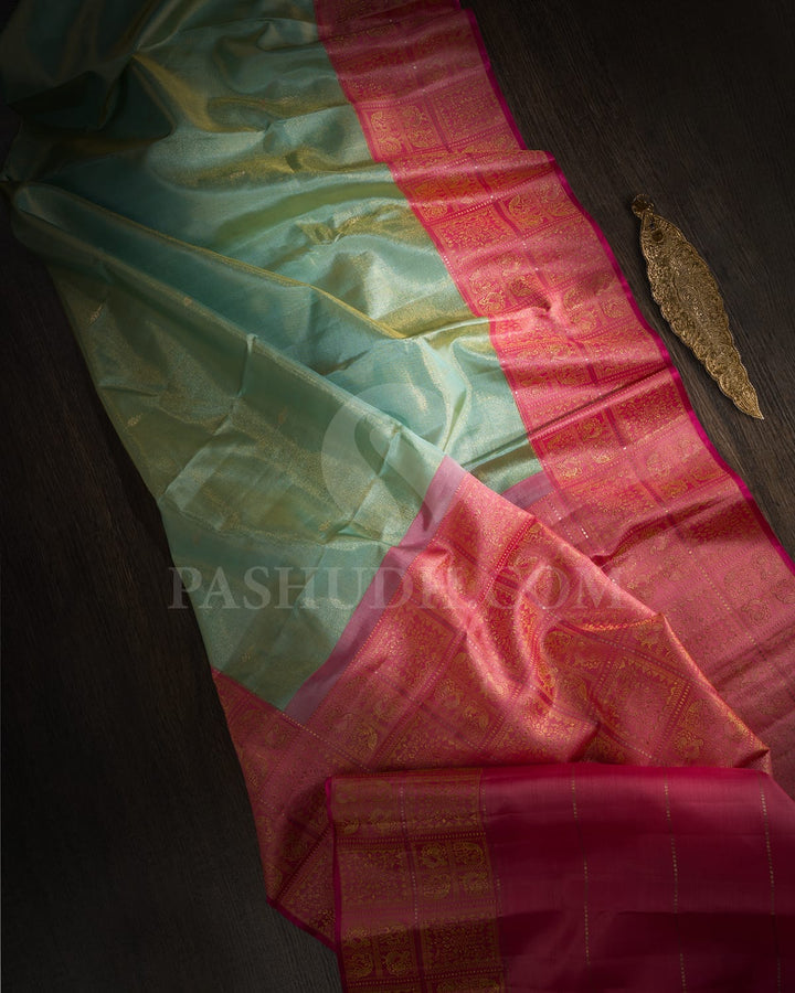 Sky Blue Shimmer With Light Pink Kanjivaram Silk Saree-S1137(B)