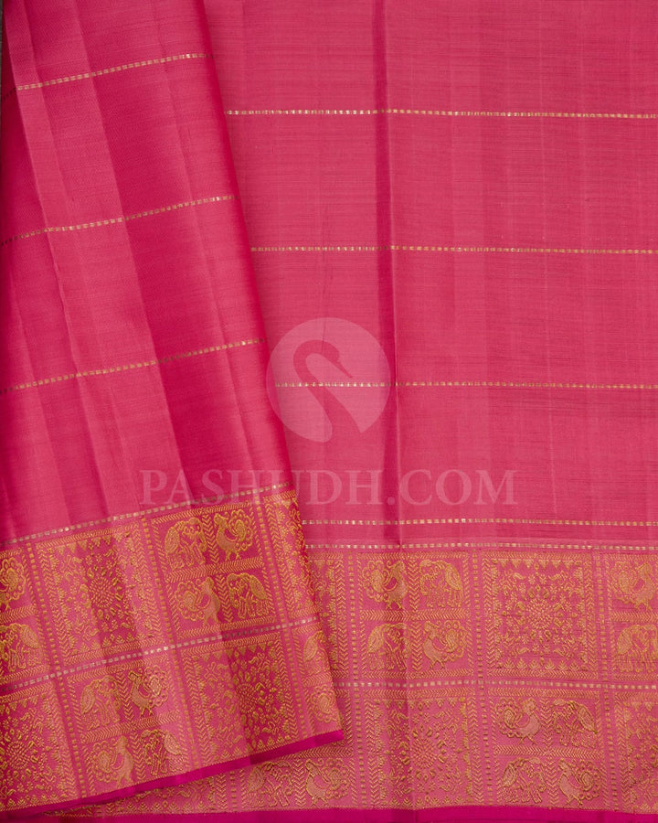 Sky Blue Shimmer With Light Pink Kanjivaram Silk Saree-S1137(B)